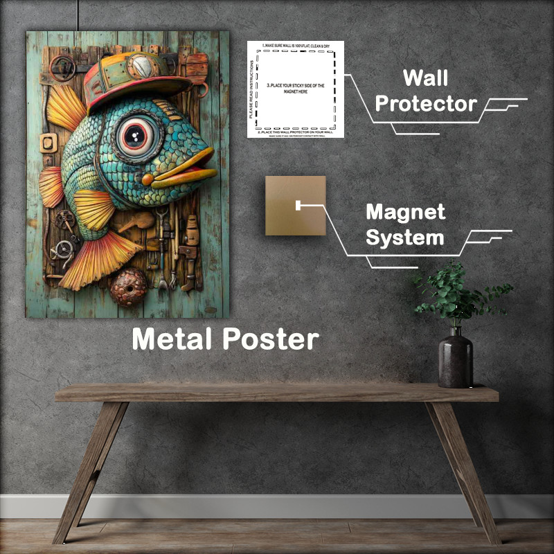 Buy Metal Poster : (Colorful surreal painting of an anthropomorphic fish)