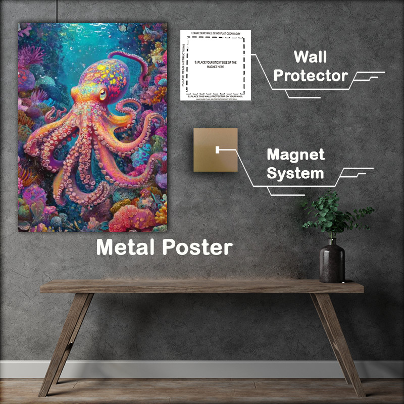 Buy Metal Poster : (Octopus swimming under the sea)