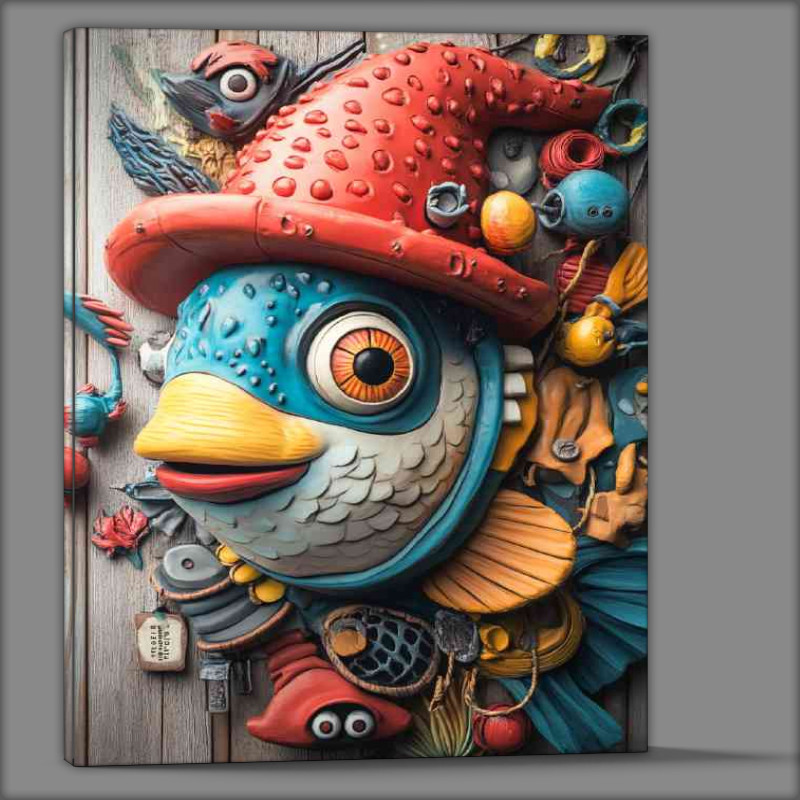 Buy Canvas : (Whimsical fish wearing an oversized red hat happy)
