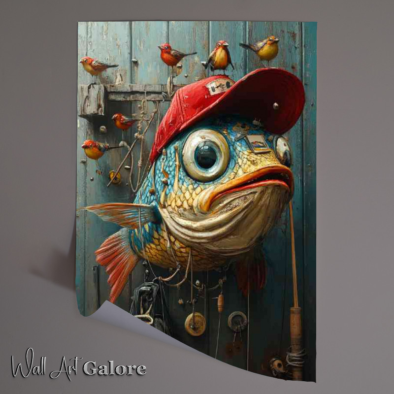 Buy Unframed Poster : (Whimsical surreal colorful fish wearing red hat)