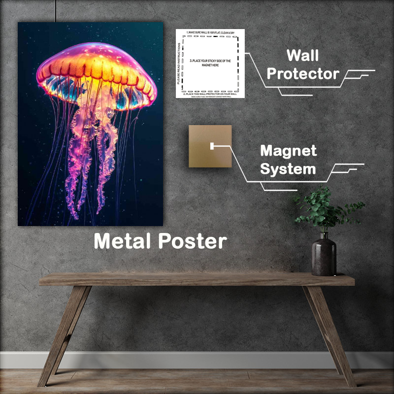 Buy Metal Poster : (jellyfish full body shot detailed vibrant colorful)