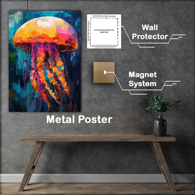 Buy Metal Poster : (jellyfish oil painting abstract large brush strokes)