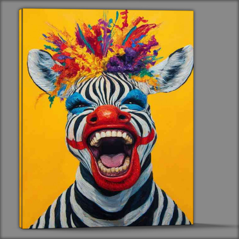 Buy Canvas : (Clown zebra laughing face colorful hair)