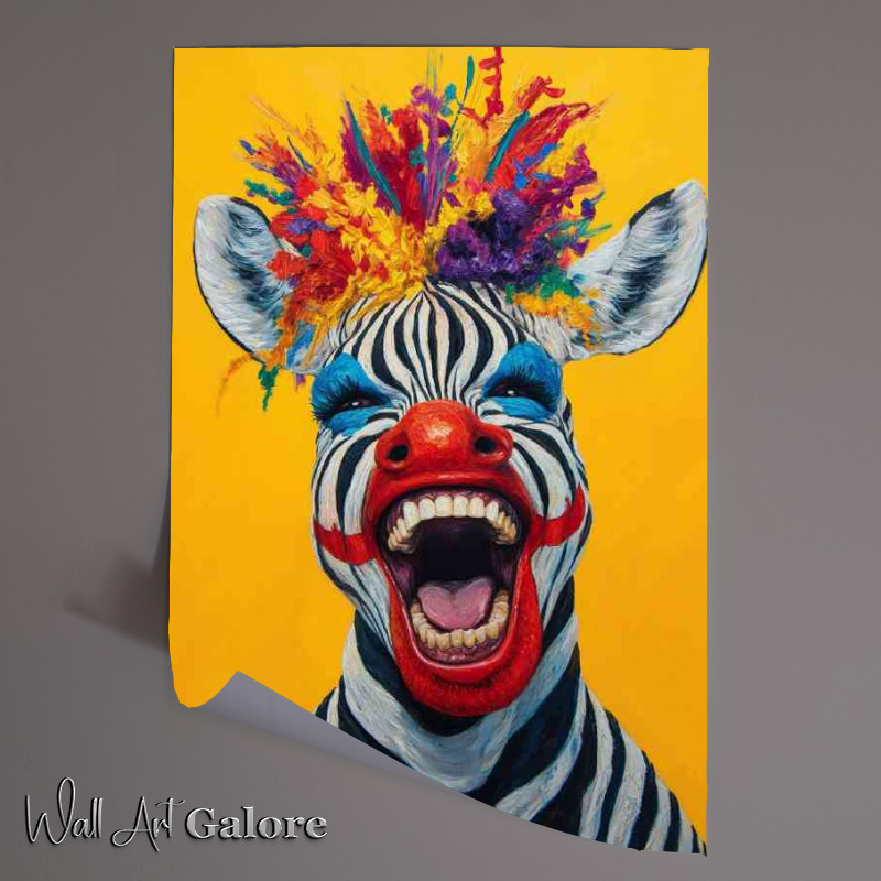 Buy Unframed Poster : (Clown zebra laughing face colorful hair)