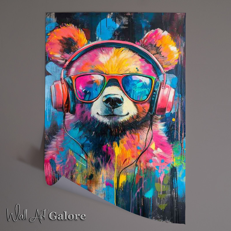Buy Unframed Poster : (Colorful painting of an adorable bear wearing headphones)