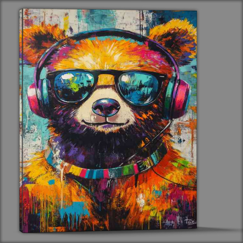 Buy Canvas : (Colorful painting of an adorable bear wearing headphones and glasses)