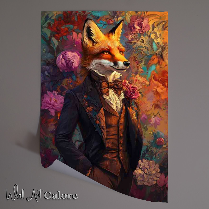 Buy Unframed Poster : (Fox in a Victorian style suit set against a colorful background)