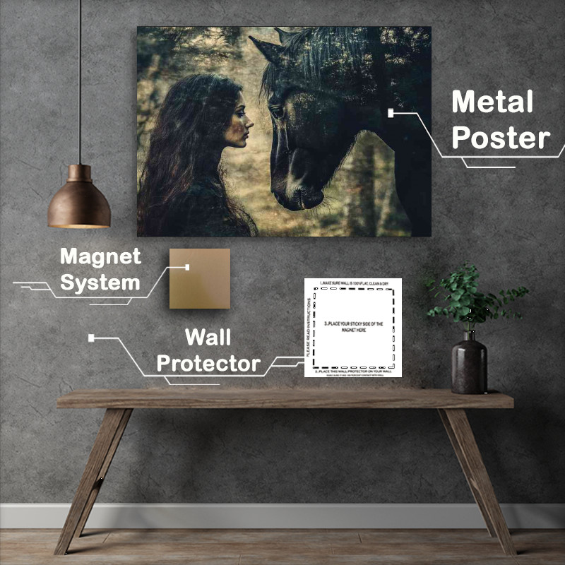 Buy Metal Poster : (A double exposure of a woman and a horse a beautiful)
