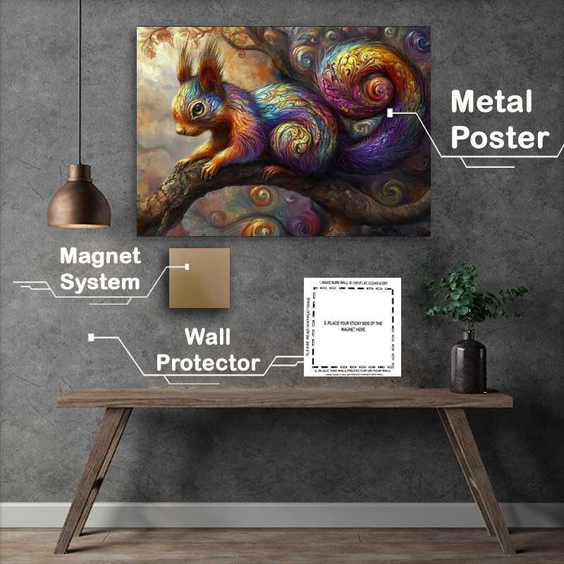 Buy Metal Poster : (Colorful art of an iridescent squirrel)