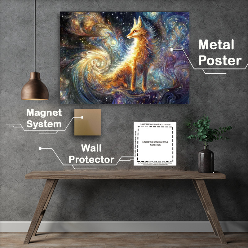 Buy Metal Poster : (Whimsical and vibrant fox with swirly tail)