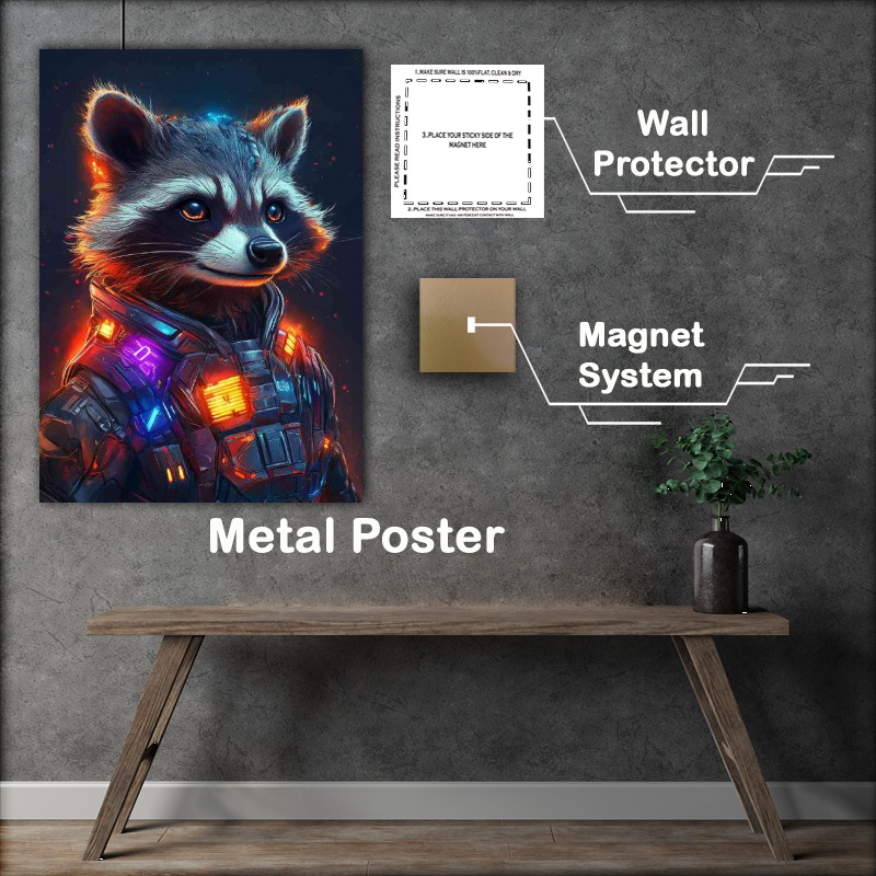 Buy Metal Poster : (A cute cyberpunk rocket raccoon)