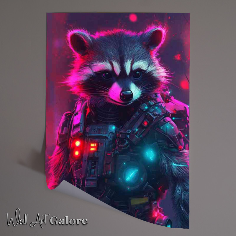 Buy Unframed Poster : (A cute cyberpunk rocket raccoon wearing intricate details)