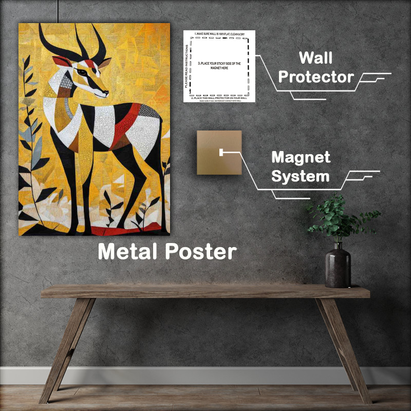 Buy Metal Poster : (Antelope with golden patterns abstract)