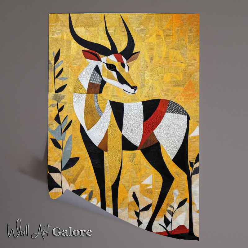 Buy Unframed Poster : (Antelope with golden patterns abstract)