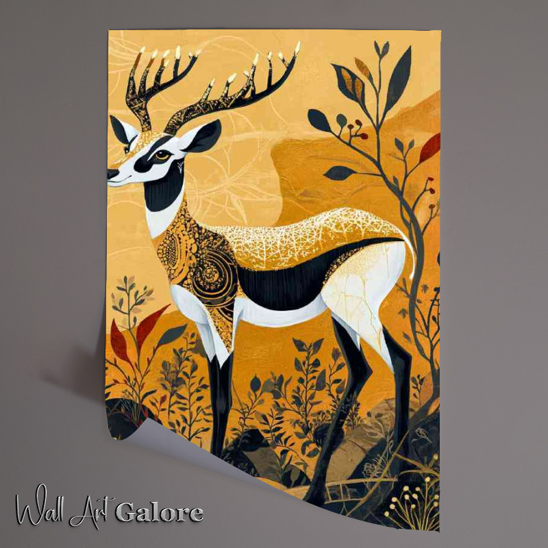 Buy Unframed Poster : (Antelope with golden patterns leaf trees)