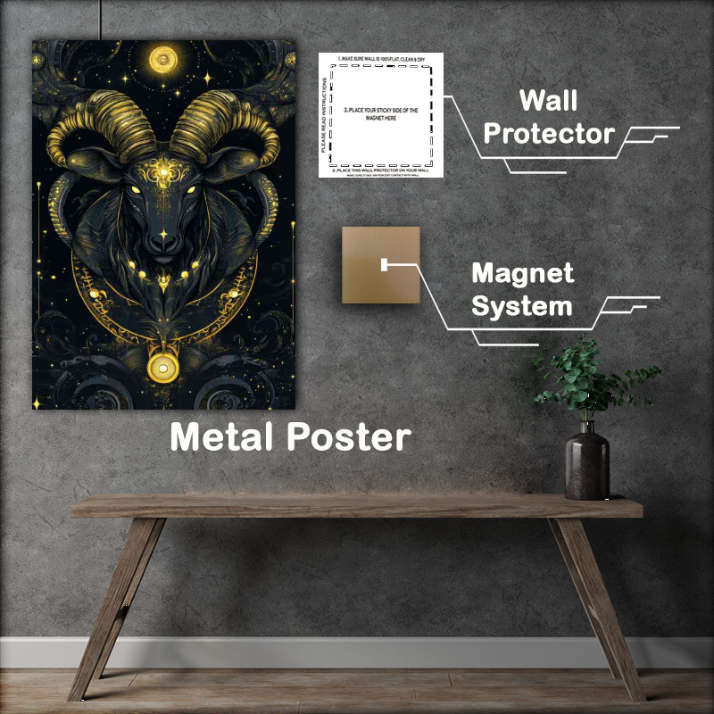 Buy Metal Poster : (Black and gold Capricorn zodiac sign)