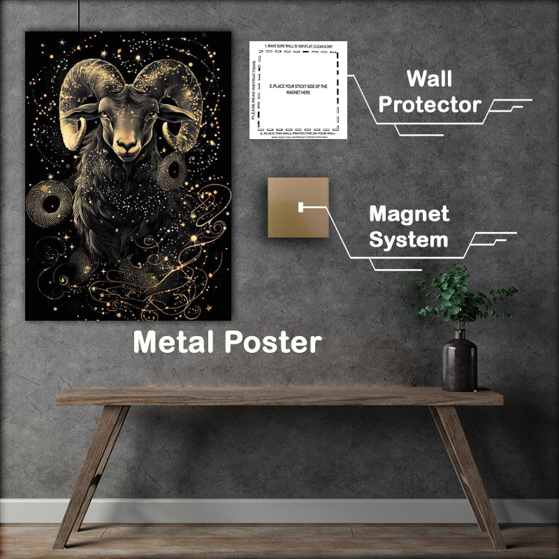 Buy Metal Poster : (Black background with the zodiac sign Aries)