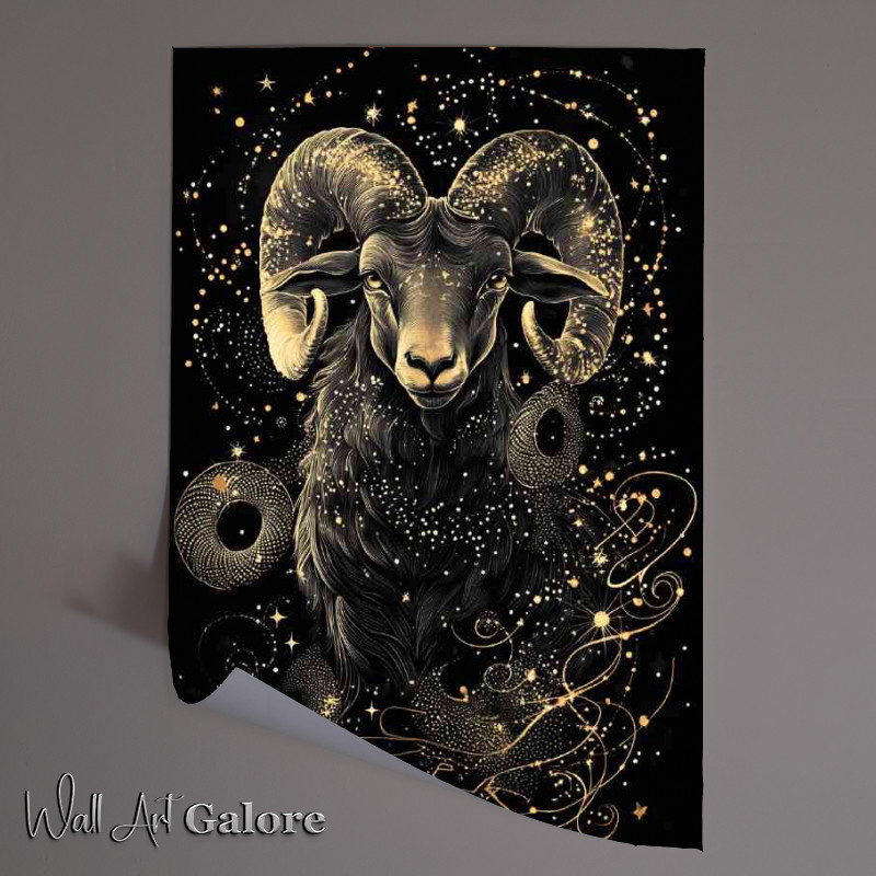 Buy Unframed Poster : (Black background with the zodiac sign Aries)