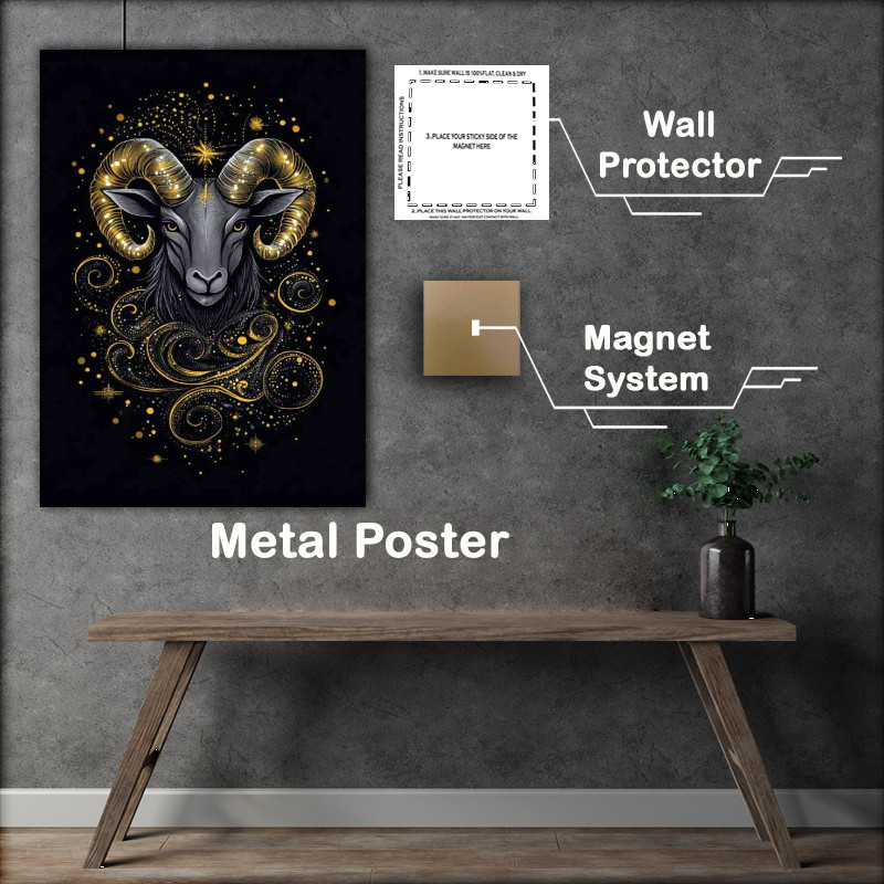 Buy Metal Poster : (Black background with the zodiac sign Aries in dark)