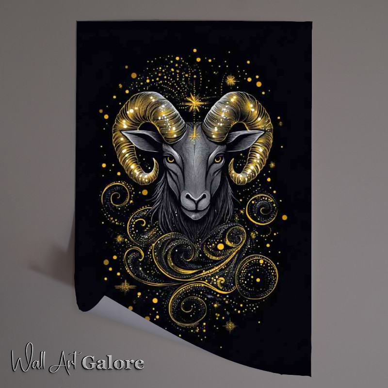 Buy Unframed Poster : (Black background with the zodiac sign Aries in dark)