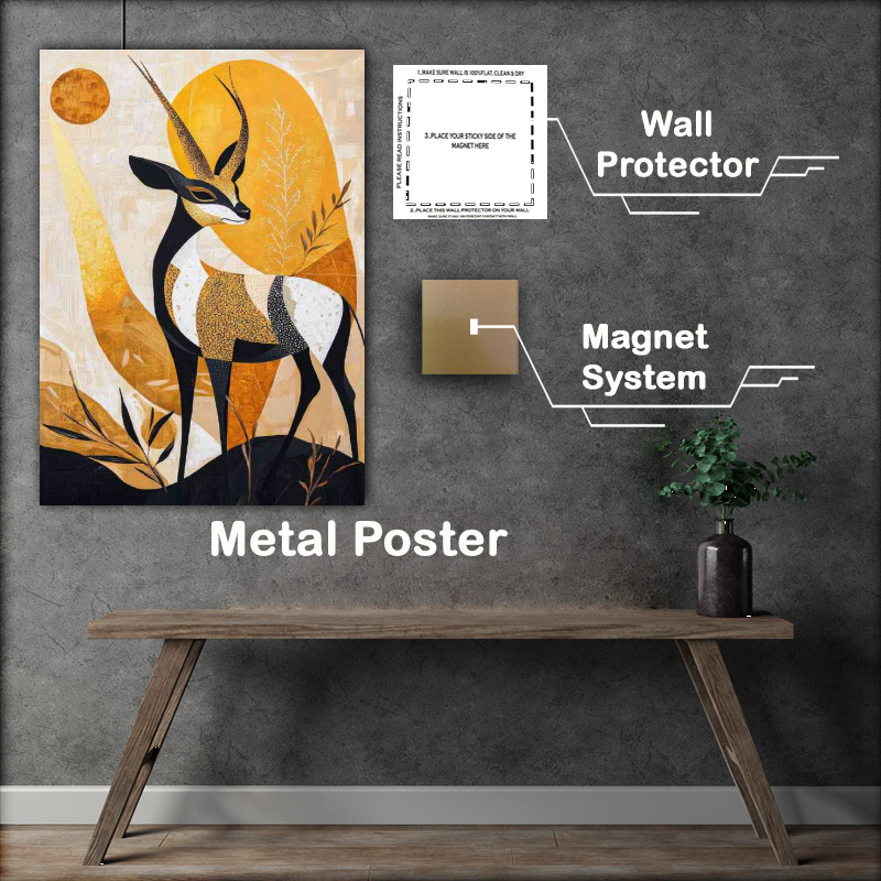 Buy Metal Poster : (Detailed painting of an antelope with sun)