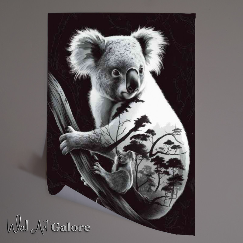 Buy Unframed Poster : (Koala bear clinging to a tree.png)