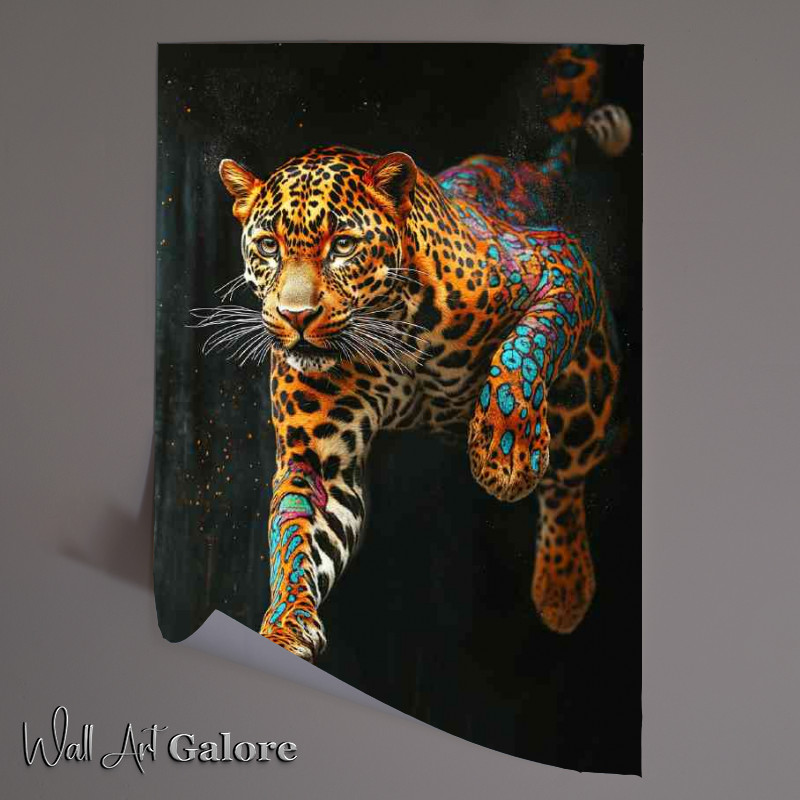 Buy Unframed Poster : (Leaping leopard a full body portrait with colorful)