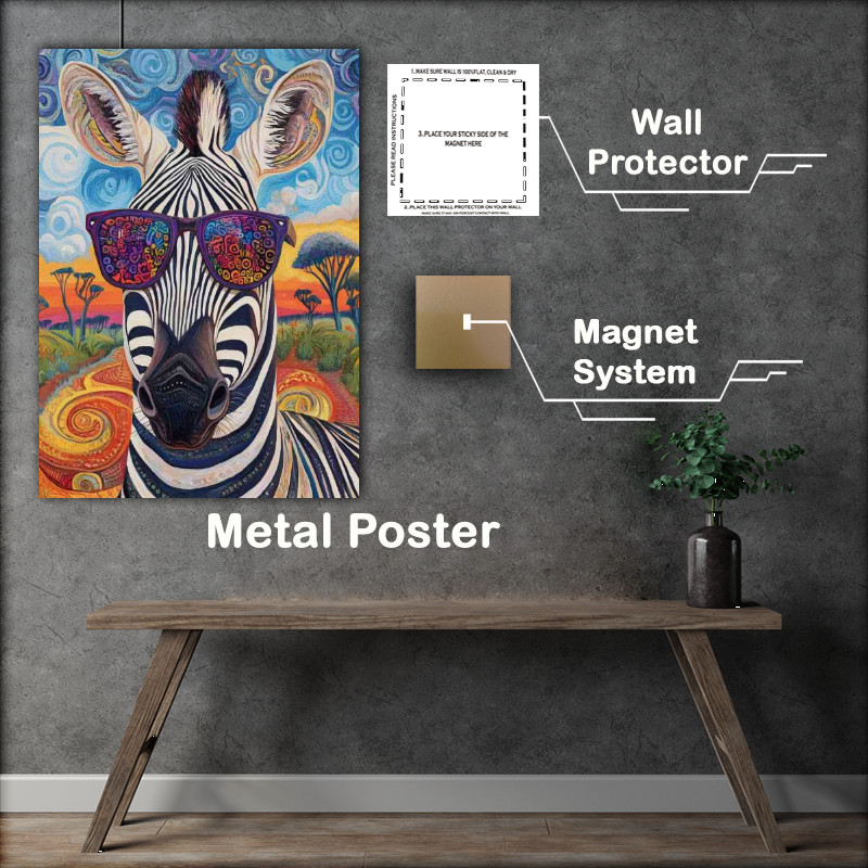 Buy Metal Poster : (Psychedelic zebra wearing sunglasses)