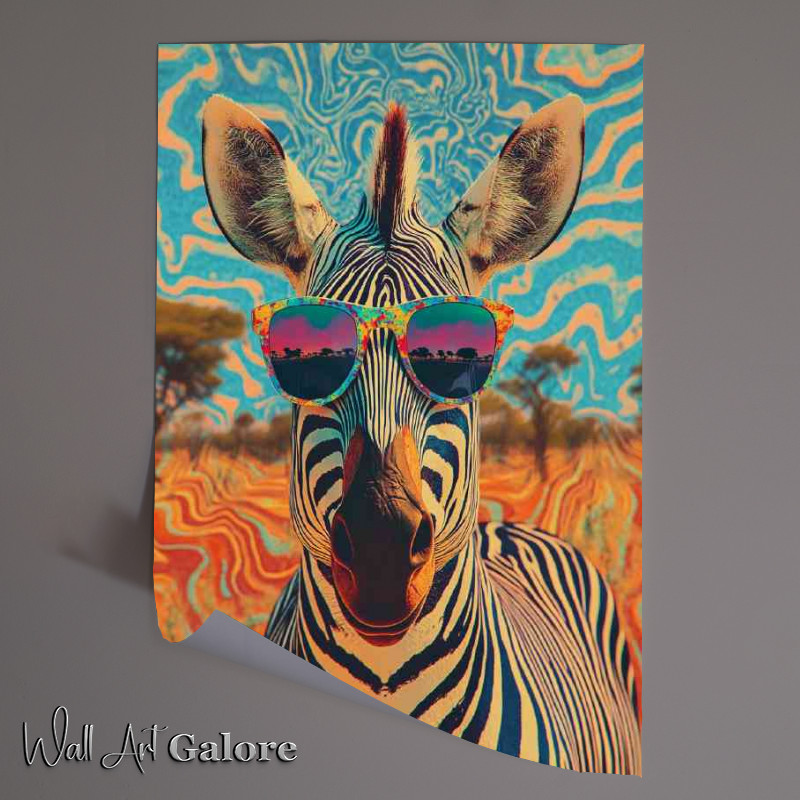 Buy Unframed Poster : (Psychedelic zebra wearing sunglasses the background)