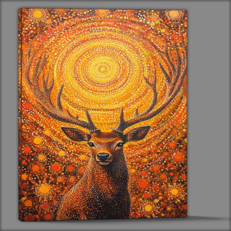 Buy Canvas : (Red deer with antlers surrounded by an array of orange circles)
