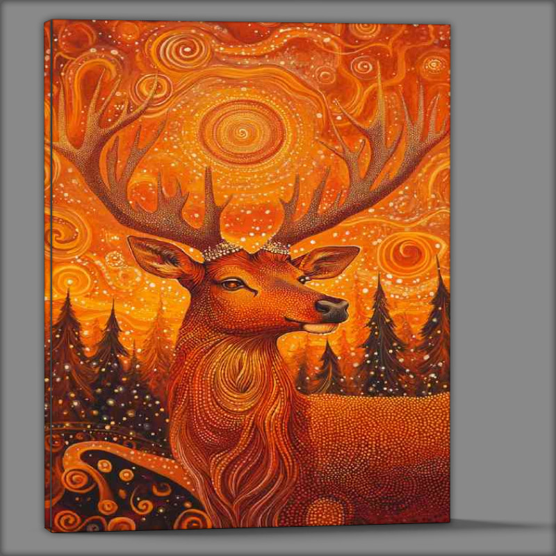 Buy Canvas : (Red deer with antlers surrounded by an array of swirls)