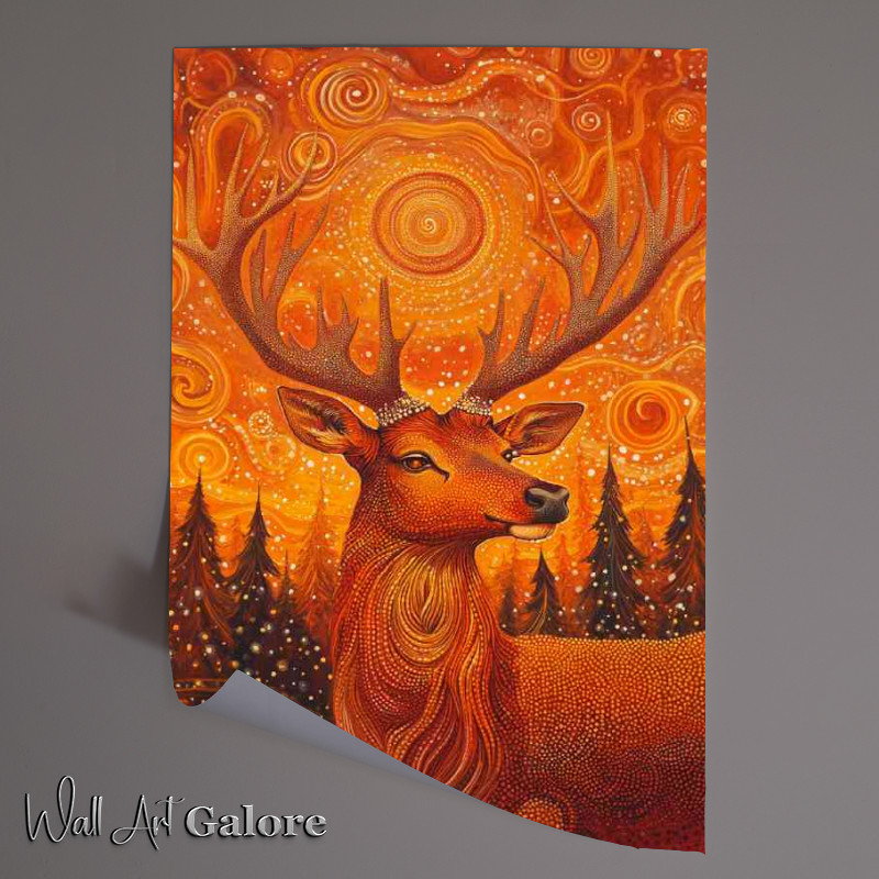 Buy Unframed Poster : (Red deer with antlers surrounded by an array of swirls)