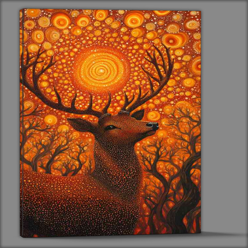 Buy Canvas : (Red deer with antlers surrounded by orange dots)