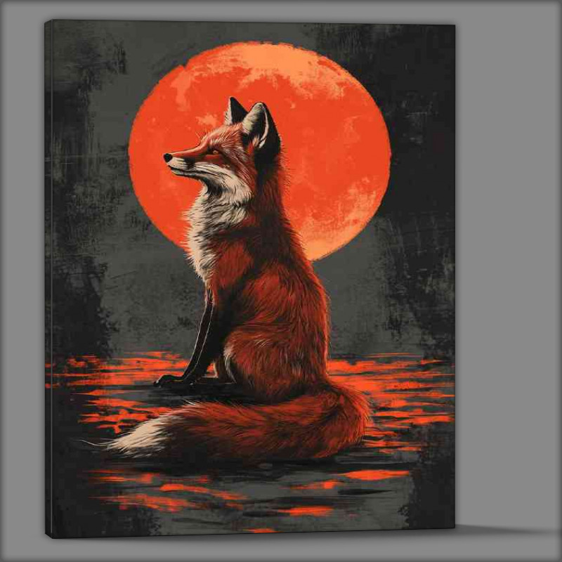 Buy Canvas : (Red fox sitting in front of the moon proud)