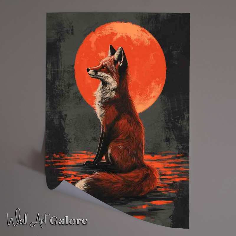 Buy Unframed Poster : (Red fox sitting in front of the moon proud)