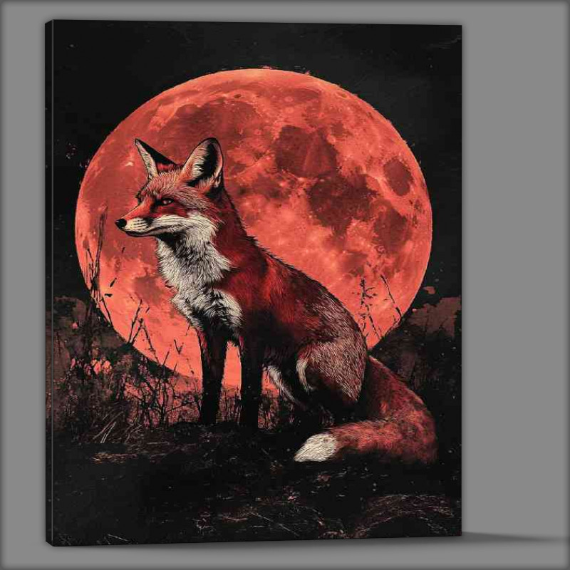 Buy Canvas : (Red fox stands against a crimson moon)