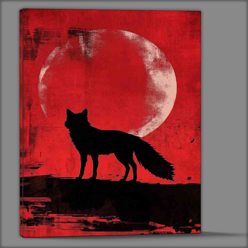Buy Canvas : (Red fox stands against a crimson moon in the background)