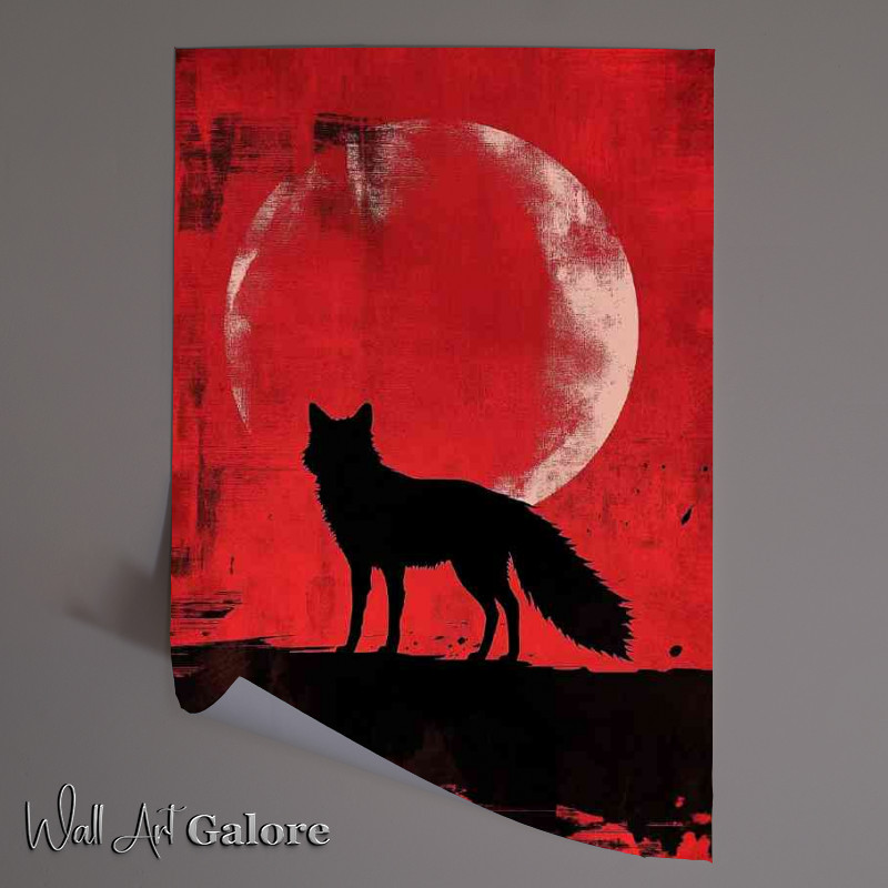 Buy Unframed Poster : (Red fox stands against a crimson moon in the background)