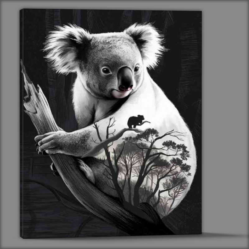 Buy Canvas : (koala bear clinging to a branch greyscale)