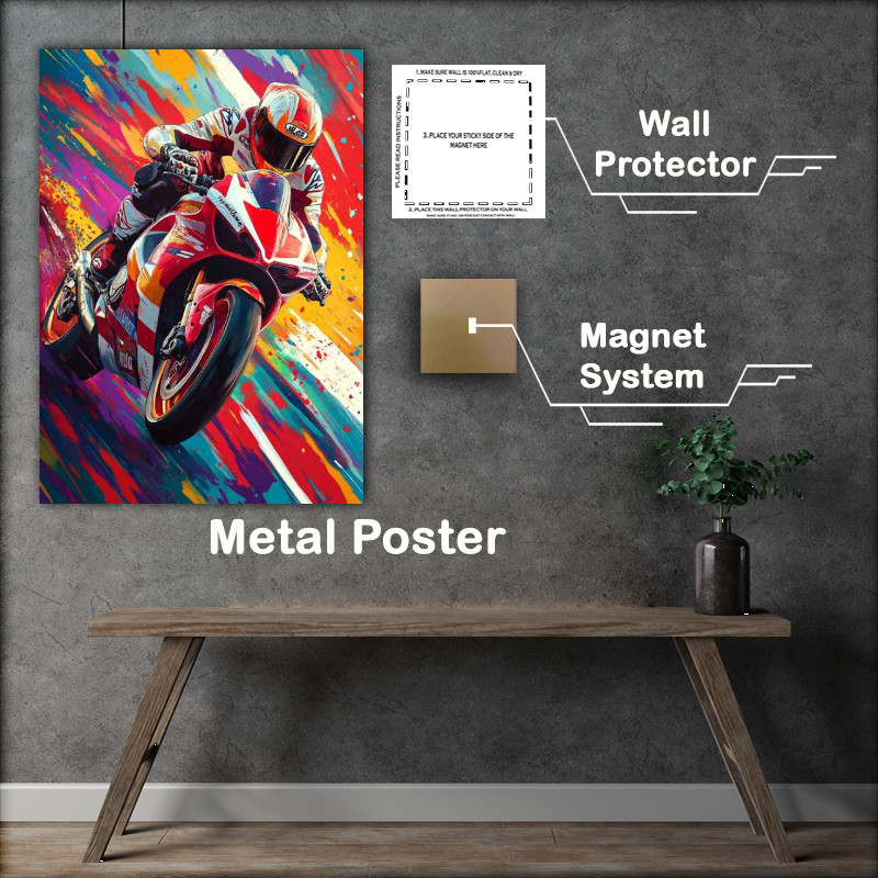 Buy Metal Poster : (A racing bike with painted splash art)