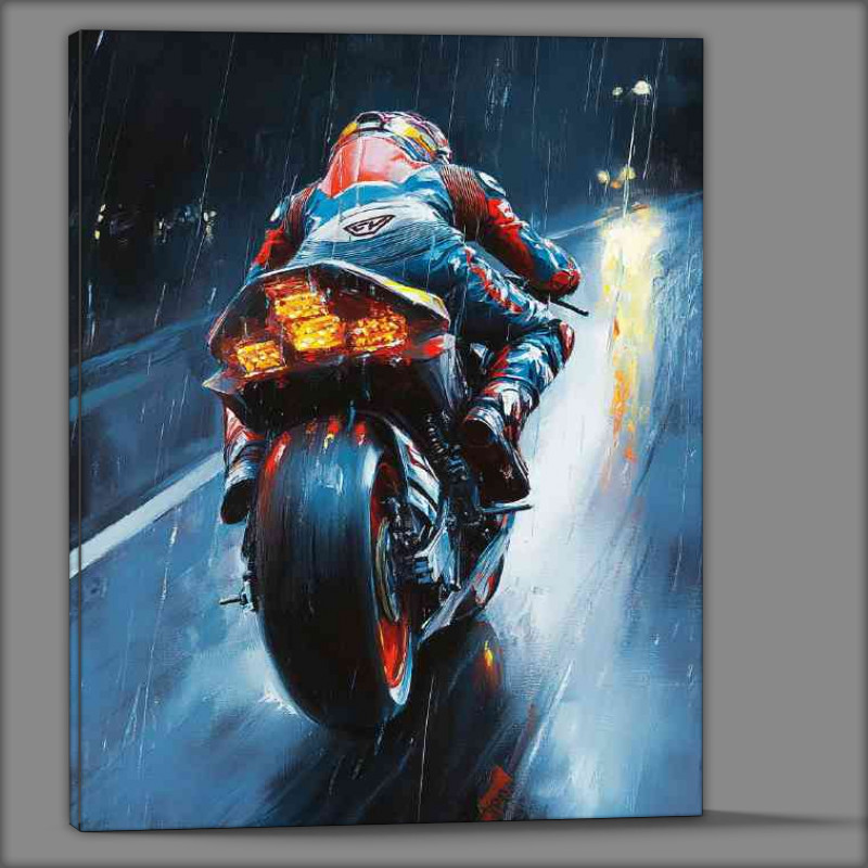 Buy Canvas : (A vibrant oil painting of an racing motorbike)