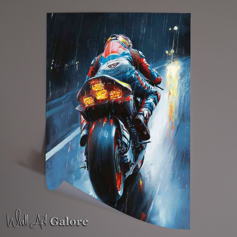 Buy Unframed Poster : (A vibrant oil painting of an racing motorbike)