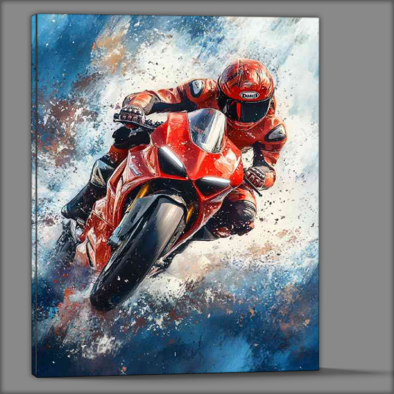 Buy Canvas : (Abstract painting of a Ducati Panigale V4 with a rider)