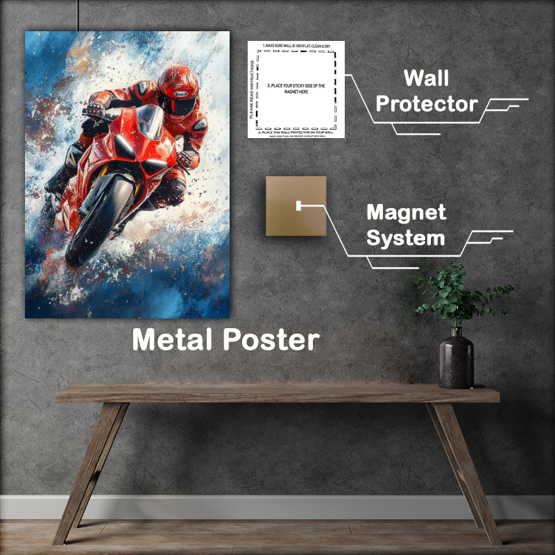 Buy Metal Poster : (Abstract painting of a Ducati Panigale V4 with a rider)