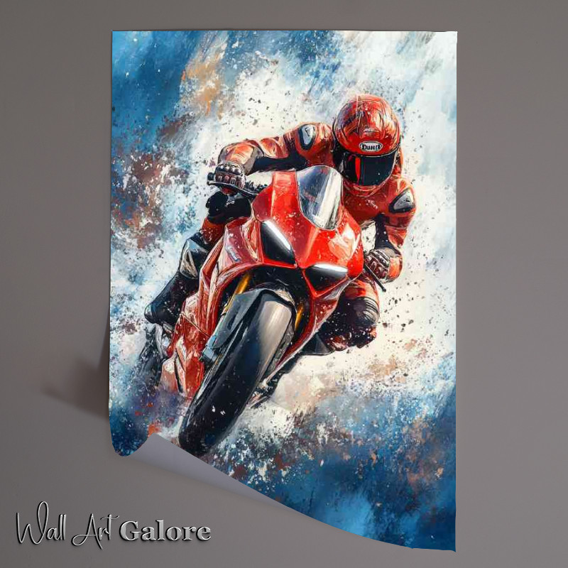 Buy Unframed Poster : (Abstract painting of a Ducati Panigale V4 with a rider)