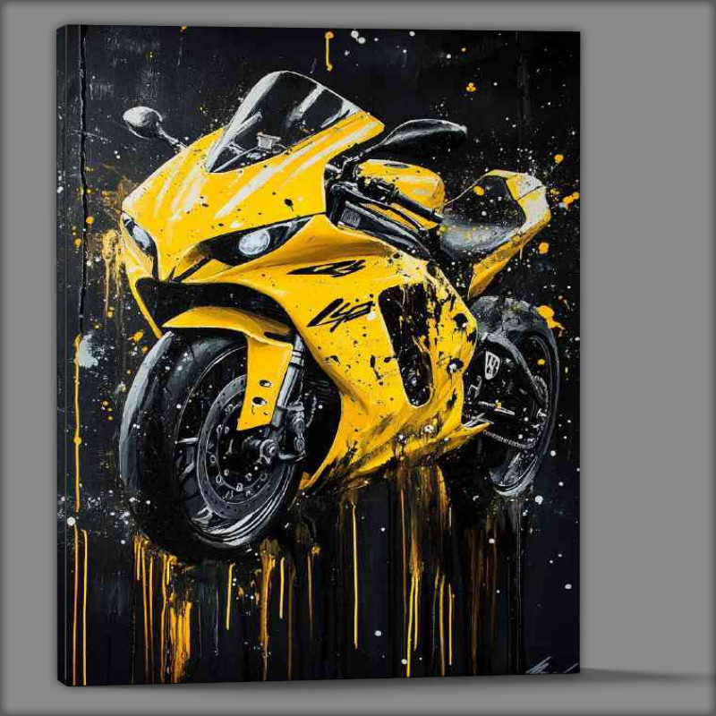 Buy Canvas : (Abstract painting of a yellow Yamaha R6 sportbike)