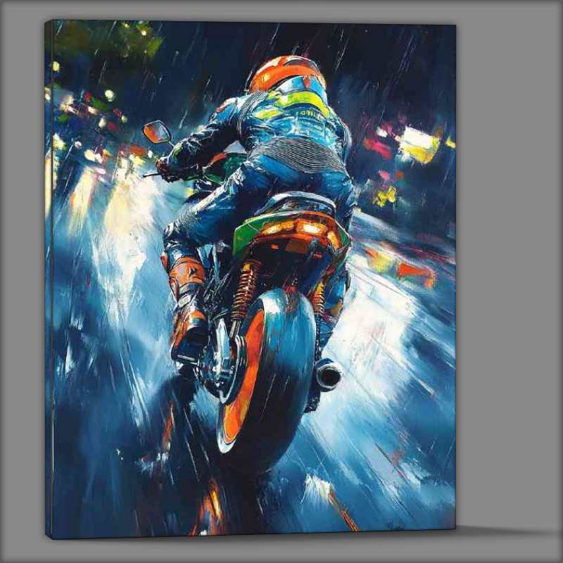 Buy Canvas : (Oil painting of an anime style motorbike racing)