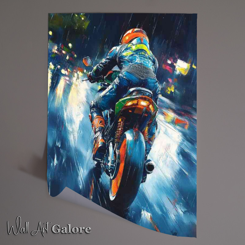 Buy Unframed Poster : (Oil painting of an anime style motorbike racing)