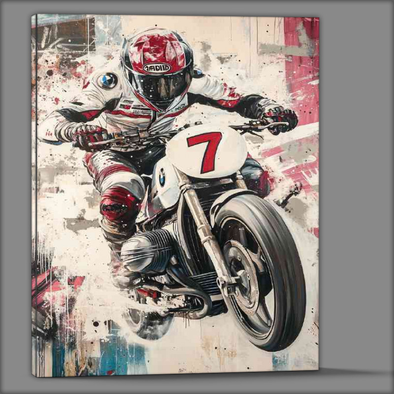 Buy Canvas : (Painting of BMW SFlat white and red racing)