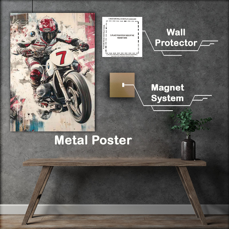 Buy Metal Poster : (Painting of BMW SFlat white and red racing)